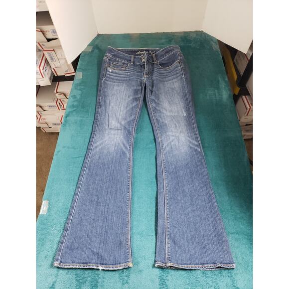 American Eagle Jeans Size 6 Womens Blue Stretch Mid Rise Boho Artist Flared - Picture 1 of 13